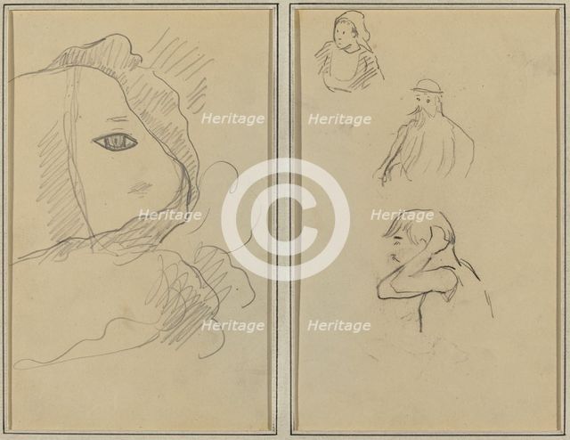 Eye and Part of Face; A Breton Woman and Two Men [recto], 1884-1888. Creator: Paul Gauguin.