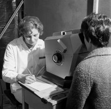 Eye screening, Rotherham, South Yorkshire, 1967. Creator: Michael Walters