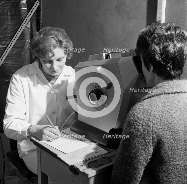 Eye screening, Rotherham, South Yorkshire, 1967. Creator: Michael Walters.