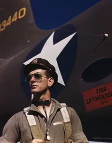 F.W. Hunter, Army test pilot, Douglas Aircraft Company plant at Long Beach, Calif., 1942. Creator: Alfred T Palmer