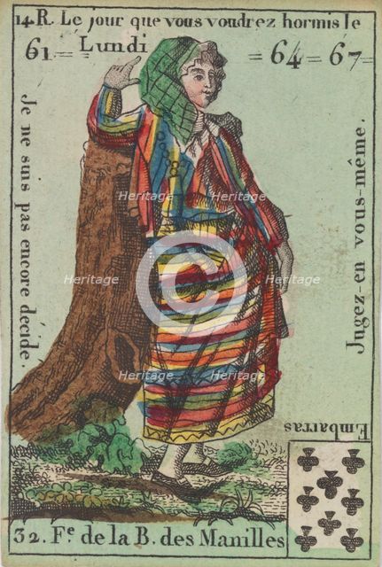 F.e de la B. des Manilles from Playing Cards (for Quartets) 'Costumes des Peuples..., 1700-1799. Creator: Anon.
