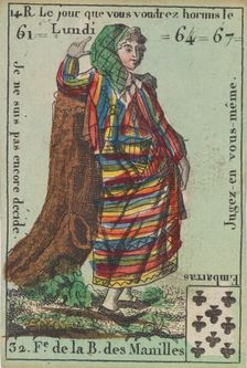 F.e de la B. des Manilles from Playing Cards (for Quartets) Costumes des Peuples..., 1700-1799. Creator: Anon