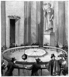 Foucault using his pendulum to demonstrate the rotation of the Earth, Paris, 1851 (1887)
