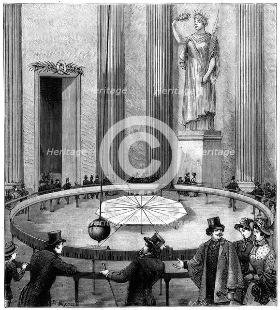 Foucault using his pendulum to demonstrate the rotation of the Earth, Paris, 1851 (1887). Artist: Unknown