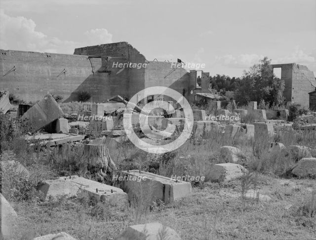 Foundations of lumber sheds in Fullerton, Louisiana, an abandoned lumber town, 1937. Creator: Dorothea Lange.