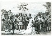 Founding of the Hôpital des Invalides by King Louis XIV in 1675, engraving from 1853