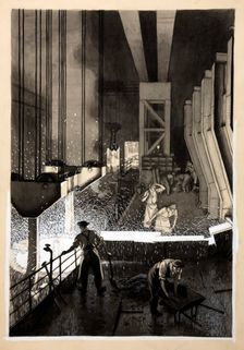 Foundry scene (men supervising pouring of molten metal), between 1939 and 1946. Creators: Unknown, Central Office of Information