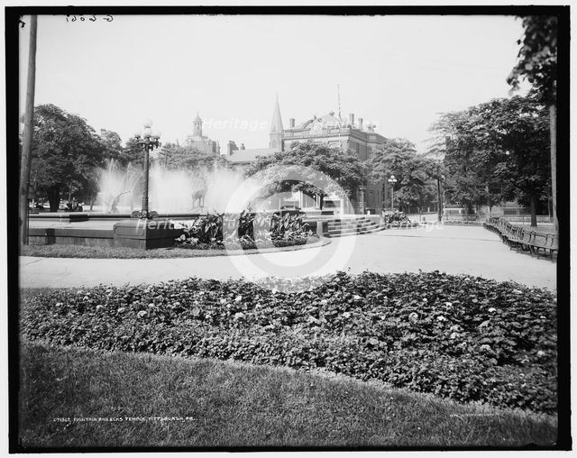 Fountain and Elks Temple, Pittsburgh, Pa., c.between 1910 and 1920. Creator: Unknown.