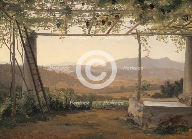 Fountain and Pergola in Italy, 1830/35. Creator: Ernst Christian Frederik Petzholdt.