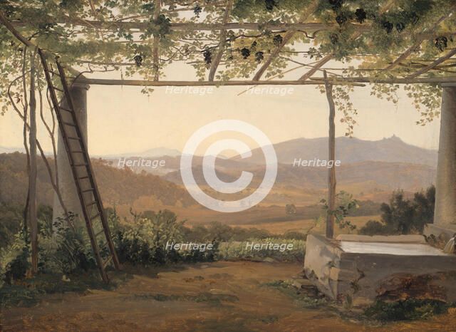 Fountain and Pergola in Italy, 1830/35. Creator: Ernst Christian Frederik Petzholdt.
