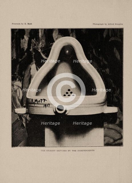 Fountain by Marcel Duchamp ("Fountain by R. Mutt"), from The Blind Man No. 2, 1917. Creator: Stieglitz, Alfred (1864-1946).