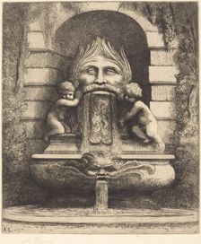 Fountain: Grotesque, Children and Basin (Une fountaine: Masque, enfants et bassin). Creator: Alphonse Legros