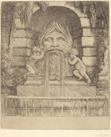 Fountain: Grotesque, Children and Basin (Une fountaine: Masque, enfants et bassin). Creator: Alphonse Legros