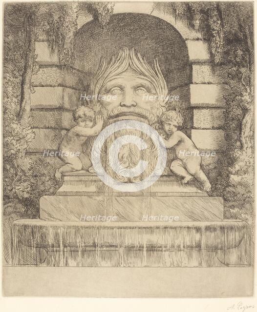 Fountain: Grotesque, Children and Basin (Une fountaine: Masque, enfants et bassin). Creator: Alphonse Legros.