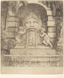 Fountain: Grotesque, Children and Basin (Une fountaine: Masque, enfants et bassin). Creator: Alphonse Legros