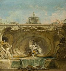 Fountain Design. Naiad and Putto, c. 1740. Creator: Lajoue, Jacques, de (1686-1761)