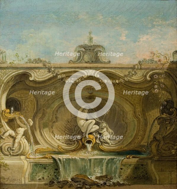 Fountain Design. Naiad and Putto, c. 1740. Creator: Lajoue, Jacques, de (1686-1761).