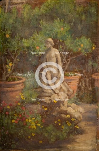 Fountain in a Garden, Cairate, Lombardy, 1875-1877. Creator: Louisa Starr.