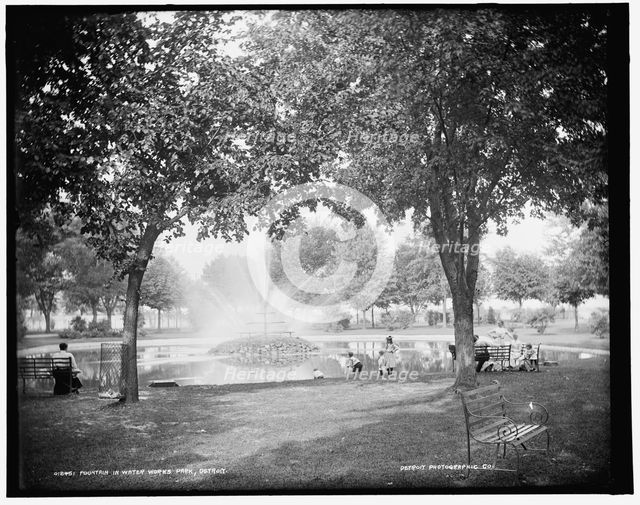 Fountain in Water Works Park, Detroit, between 1890 and 1901. Creator: Unknown.
