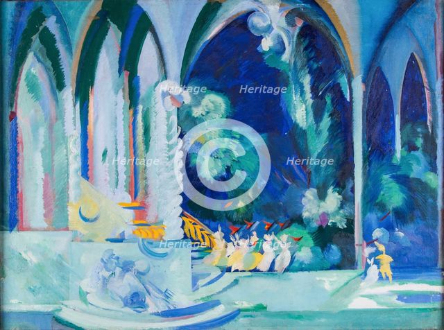 Fountain Scene. Stage design for the opera Boris Godunov by M. Mussorgsky, 1927. Creator: Fyodor Fyodorovsky.
