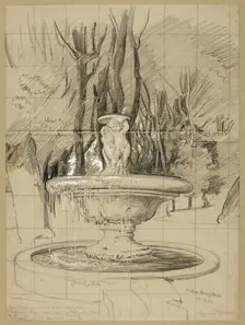 Fountain with Putti in the Garden of the Villa Borghese, 1880. Creator: Hans Thoma