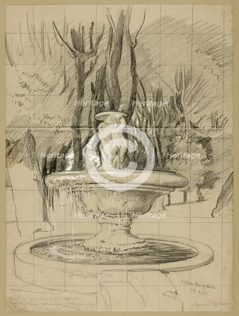 Fountain with Putti in the Garden of the Villa Borghese, 1880. Creator: Hans Thoma.
