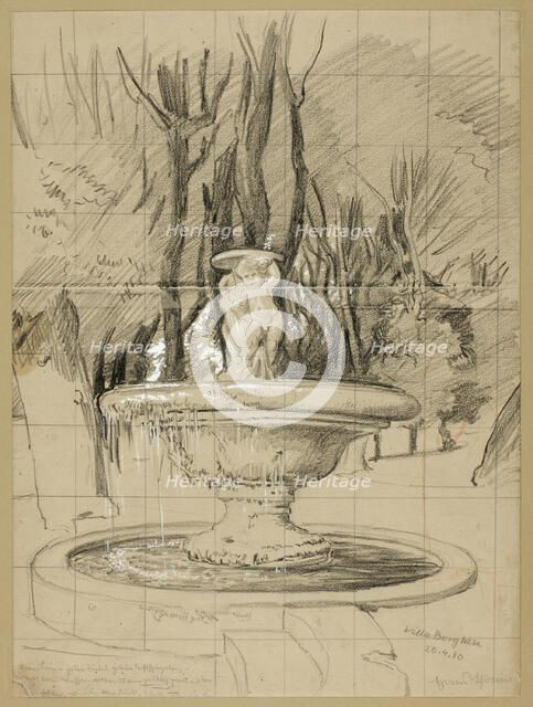 Fountain with Putti in the Garden of the Villa Borghese, 1880. Creator: Hans Thoma.