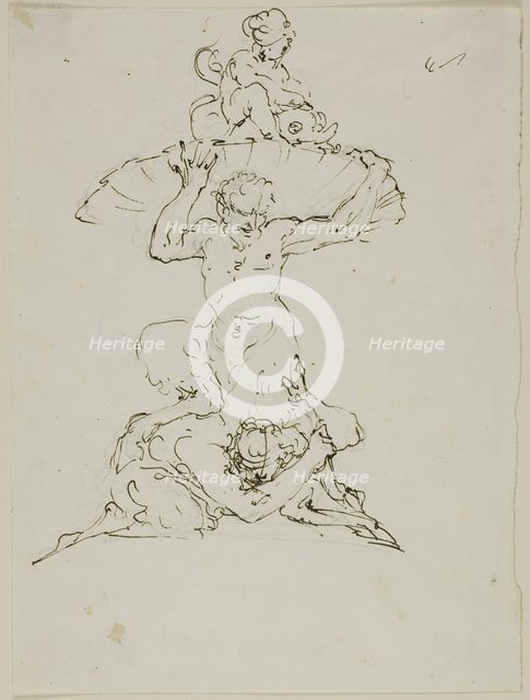 Fountain with Satyr and Putto (recto); Punchinello (verso), n.d. Creator: Unknown.