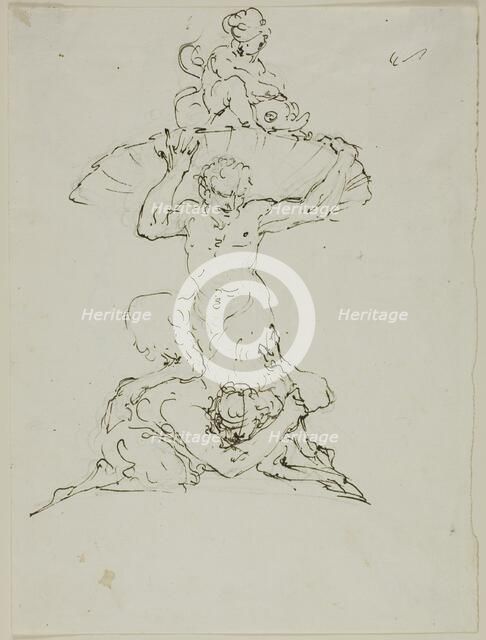 Fountain with Satyr and Putto (recto); Punchinello (verso), n.d. Creator: Unknown.