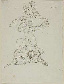 Fountain with Satyr and Putto (recto); Punchinello (verso), n.d. Creator: Unknown