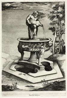 Fountain with Silenus in the Garden of the Cesi Palace near Rome, 1581. Creator: Pieter Perret