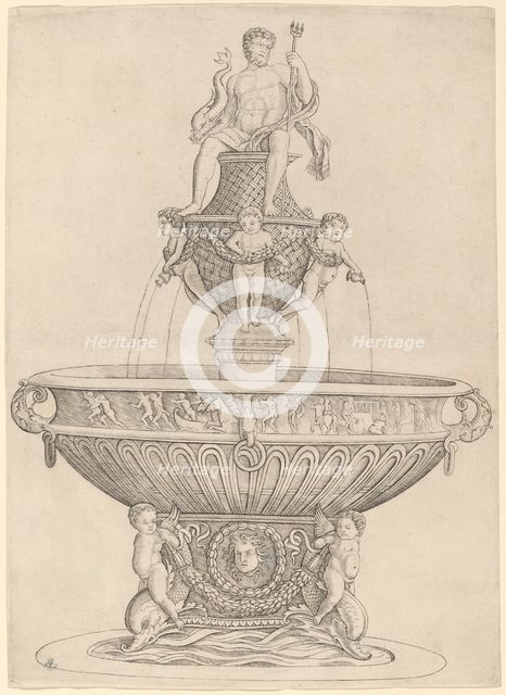 Fountain with Statue of Neptune, c. 1480/1485. Creator: Zoan Andrea.