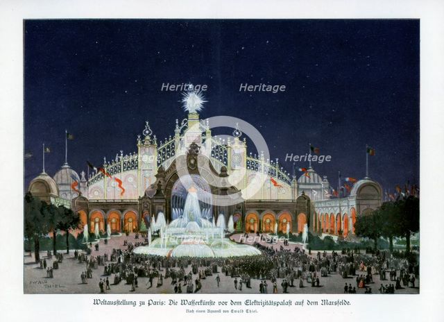Fountains at the Palace of Electricity, Champ de Mars, Paris World Exposition 1889, (1900).Artist: Ewald Thiel