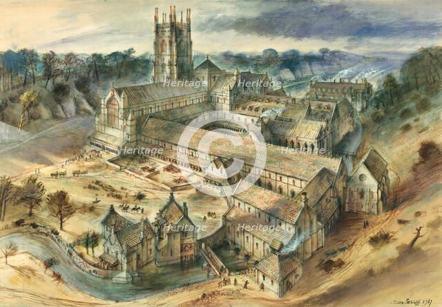 Fountains Abbey, c12th century, (c1950-1970). Artist: Alan Ernest Sorrell.