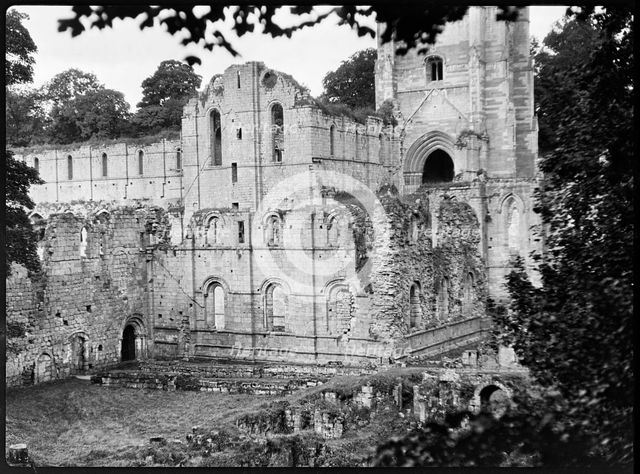 Fountains Abbey, Harrogate, North Yorkshire, 1920-1945. Creator: Marjory L Wight.