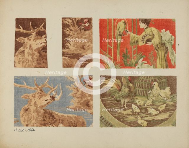 Four Textile Samples, c. 1940. Creator: Pearl Gibbo.
