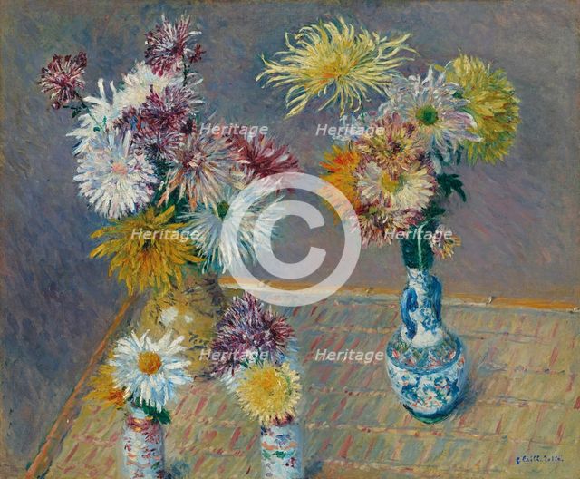 Four Vases of Chrysanthemums, 1893. Creator: Caillebotte, Gustave (1848-1894).