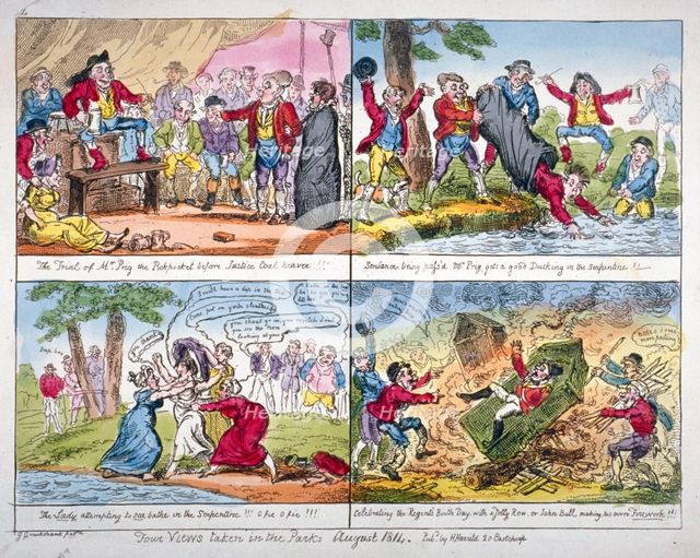 'Four views taken in the parks', 1814. Artist: George Cruikshank