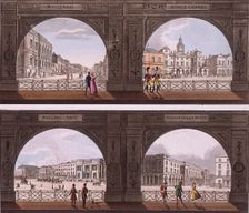 Four views of London sites seen through an arch, c1820. Artist: Anon