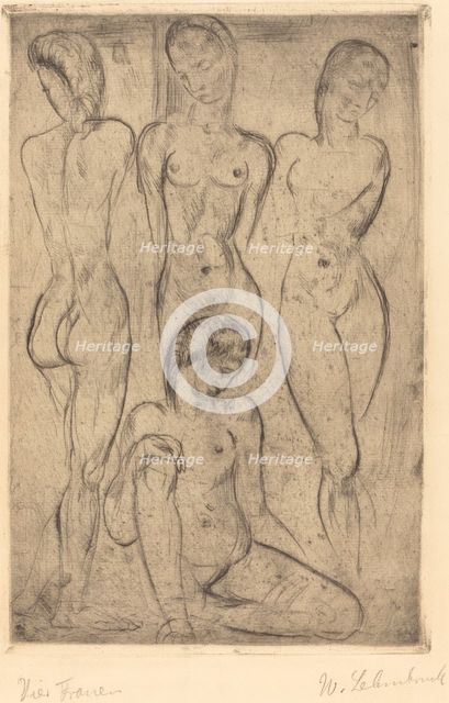 Four Women; Three Standing, One Sitting (VierFrauen; drei stehend, eine sitzend), 1913. Creator: Wilhelm Lehmbruck.