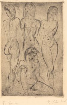 Four Women; Three Standing, One Sitting (VierFrauen; drei stehend, eine sitzend), 1913. Creator: Wilhelm Lehmbruck