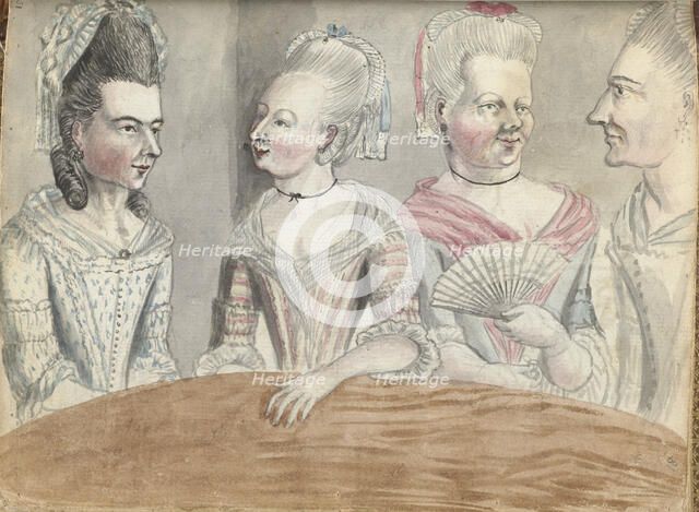 Four women at a table during a trip to Falmouth, 1778. Creator: Jan Brandes.