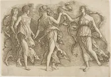 Four Women Dancing, c.1497. Creator: School of Andrea Mantegna