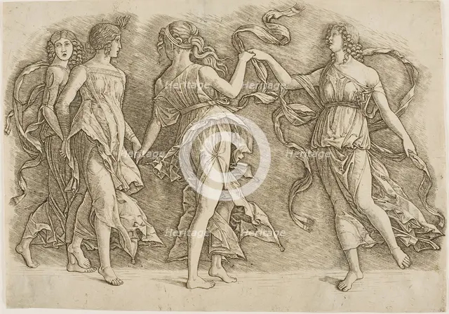 Four Women Dancing, c.1497. Creator: School of Andrea Mantegna.