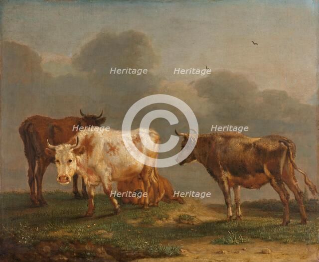 Four Young Bulls in a Meadow, 1651. Creator: Paulus Potter.