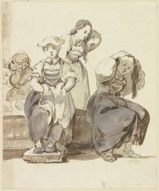 Four young girls by a well, two of them arranging their hair, c1771-1772. Creator: Georg Melchior Kraus