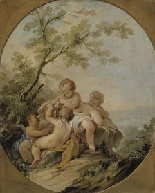 Four amorins playing with a birdcage, 1721-1750. Creator: Guillaume-Thomas Taraval