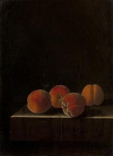 Four Apricots on a Stone Plinth, 1698. Creator: Adriaen Coorte