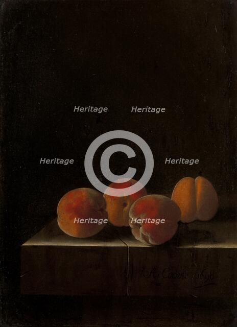 Four Apricots on a Stone Plinth, 1698. Creator: Adriaen Coorte.