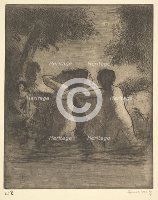 Four Bathers, 1895. Creator: Camille Pissarro.